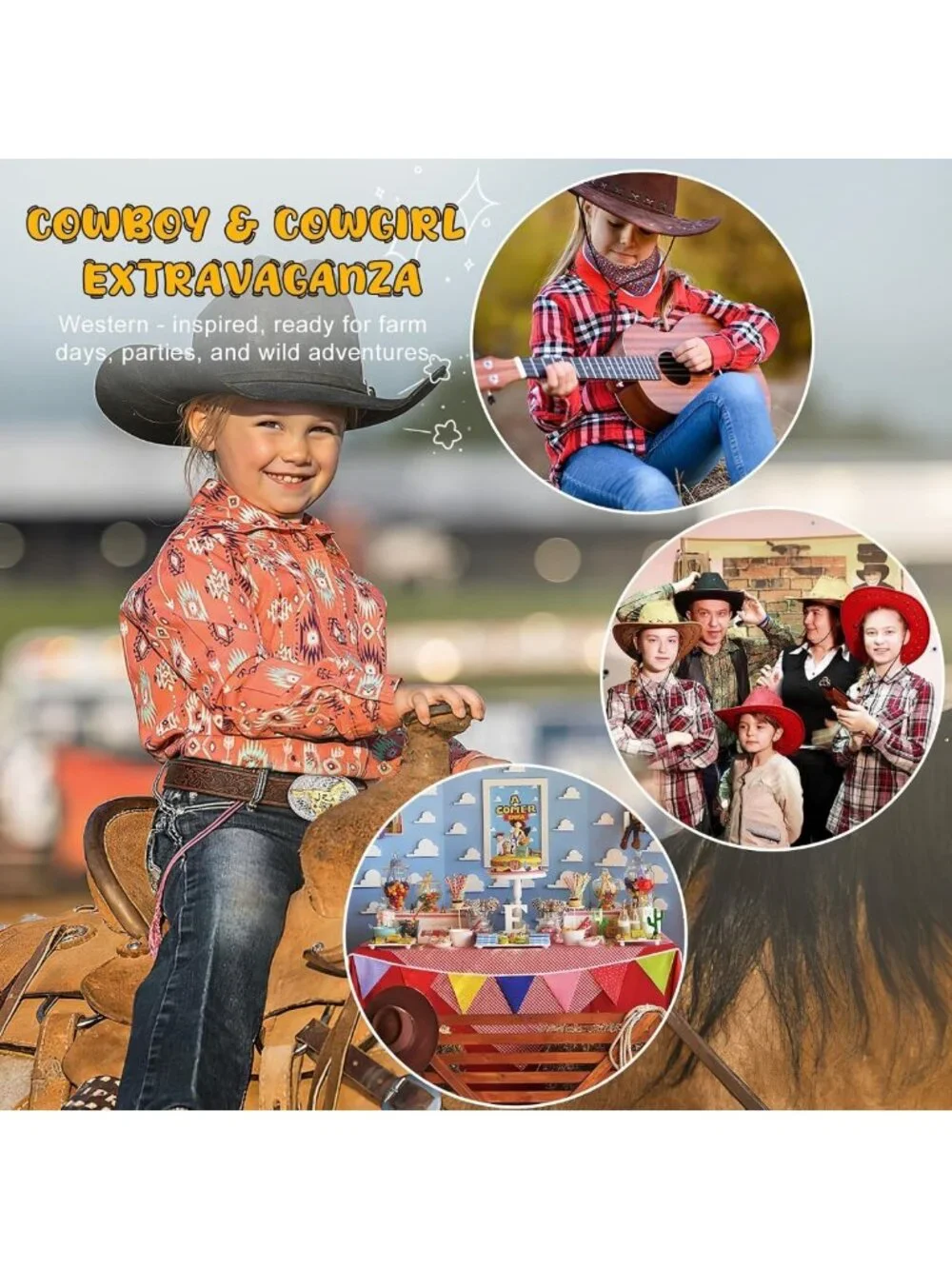 Kids Western Cowboy Belt - Genuine Leather, Embossed, Removable Buckle, Perfect